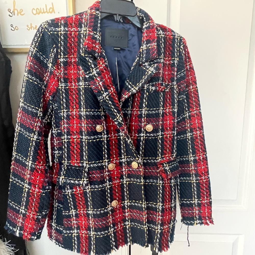 Blank NYC tweed plaid double breasted blazer NWT